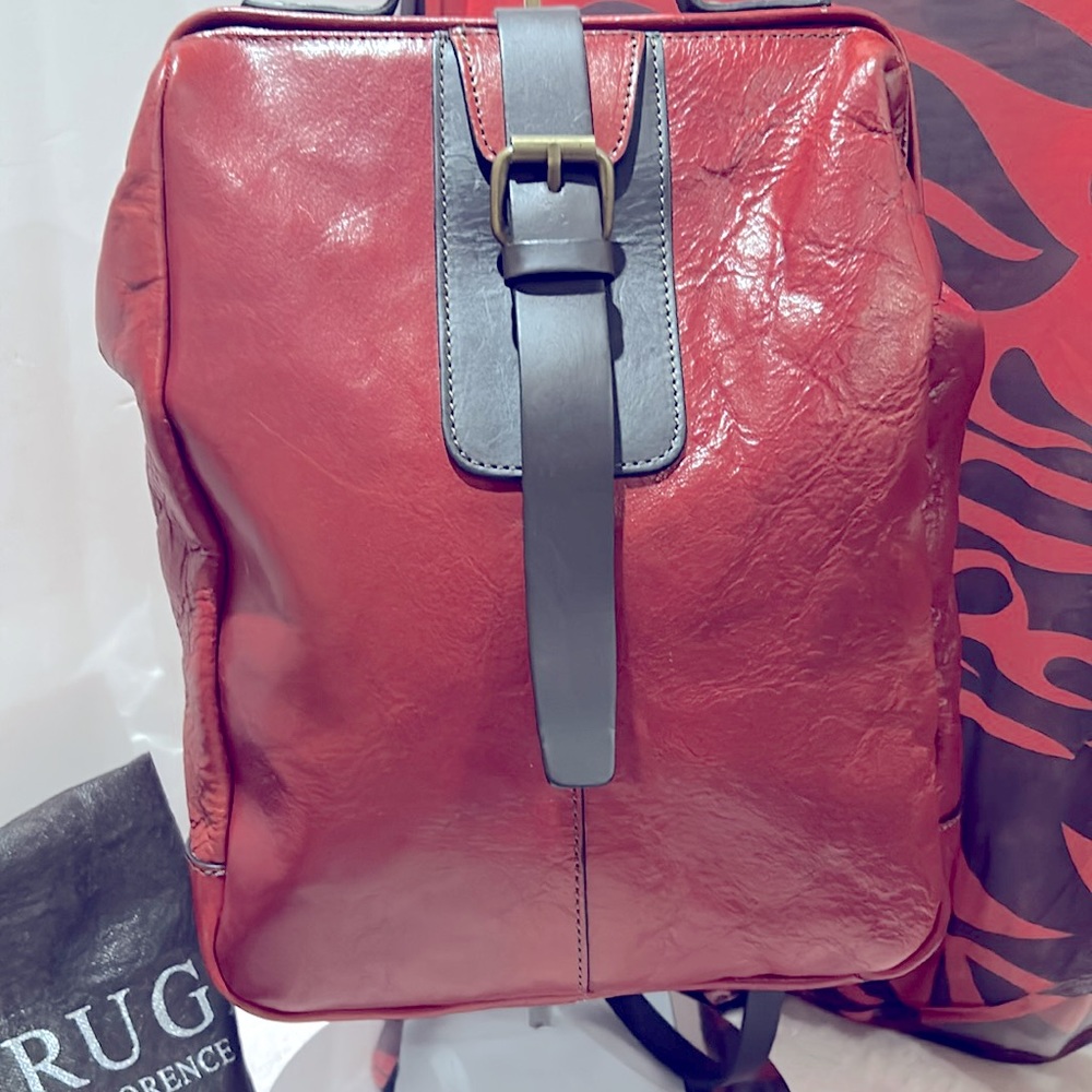 EUC Vintage Chiarugi Italian Red Genuine Leather Backpack Travel Bag You get all - Picture 3 of 17